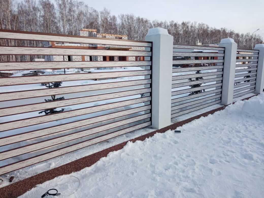 забор-ранчо из металлопланкена 130м каштан красный + беленый дуб фото4 в Энгельсе