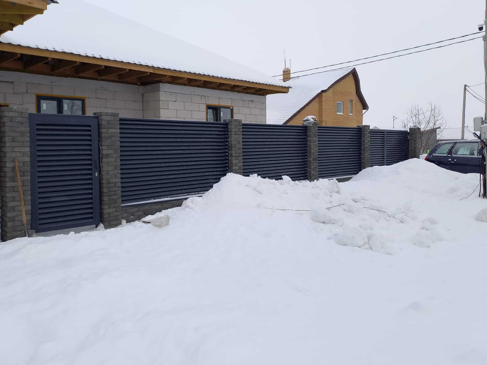 Забор из ламелей еврожалюзи 41м RAL7024/7024 Серый Графит двусторонний в Энгельсе